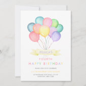Pastel watercolor ballons enfant invitation d'anni (Devant)