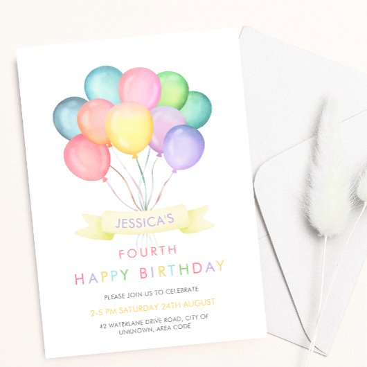 Pastel watercolor ballons enfant invitation d'anni