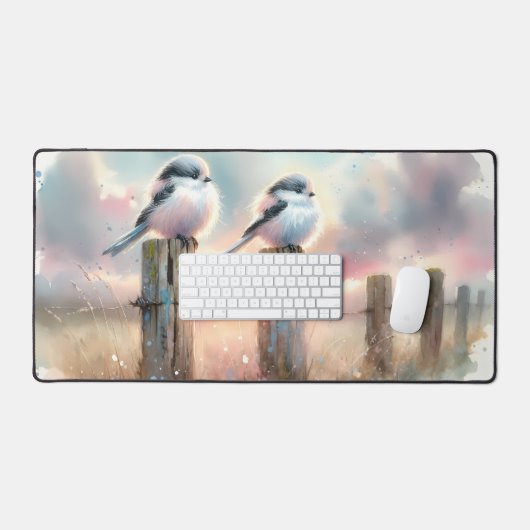 Pastel Watercolor Birds Fencepost Sunset (Clavier et souris)