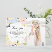 Pastel Watercolor Bloemen Frame Eerste Communie Bedankkaart (Staand voorkant)