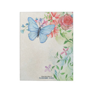 Pastel Watercolor Bloemen & Vlinder Perkament Notitieblok