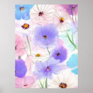 Pastel Watercolor Bloemenposter – Zachte Kunstprin Poster