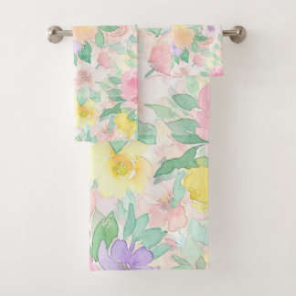 Pastel Watercolor Bloemmotief – Zachte Lente Bad Handdoek
