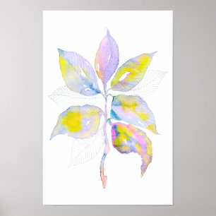 Pastel Watercolor Botanische Bladeren Illustratie Poster