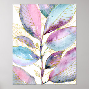 Pastel Watercolor Botanische Bladeren Spiraal Note Poster