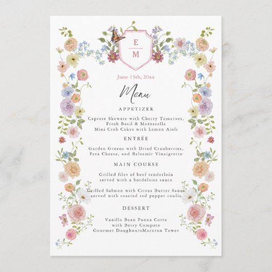 Pastel Watercolor Fleur sauvage Menu Mariage (Devant)