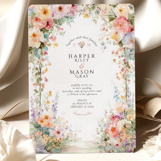 Pastel Watercolor Floral Arch Wedding Kaart