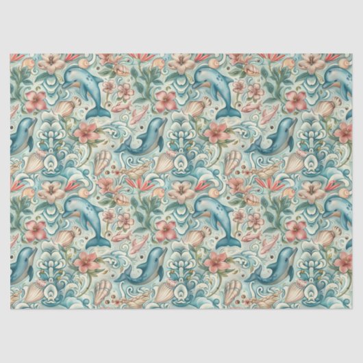 Pastel Watercolor Floral Dolphins Decoupage Tissuepapier (Voorkant)