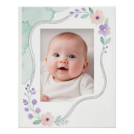 Pastel Watercolor Floral Empty Wavy Frame Perfect Poster