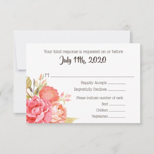 Pastel Watercolor Florals Mariage carte RSVP (Devant)