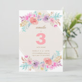 Pastel Watercolor Flowers Invitation Anniversaire  (Debout devant)