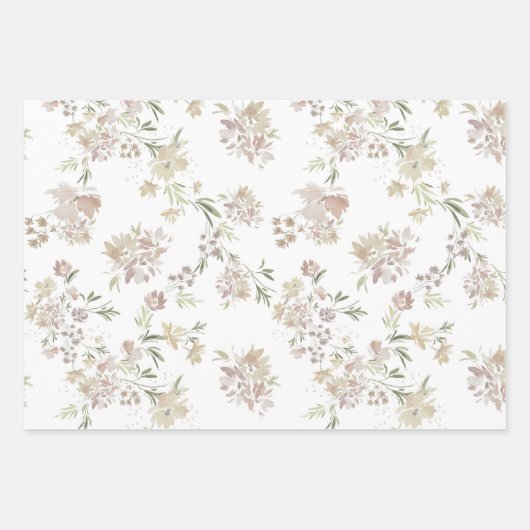 Pastel Watercolor flowers Wrapping Paper of 3 (Voorkant)