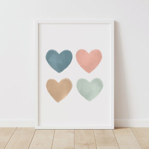 Pastel Watercolor Hearts Nursery Poster