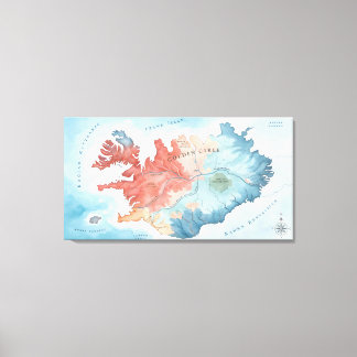 Pastel Watercolor Kaart van IJslands Gouden Cirkel Canvas Afdruk