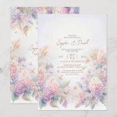 Pastel Watercolor lilas Faire-part de mariage (Devant / Derrière)