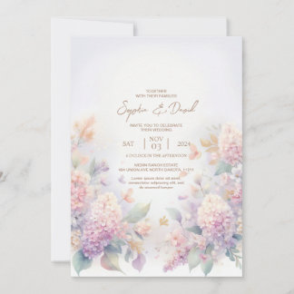 Pastel Watercolor lilas Faire-part de mariage