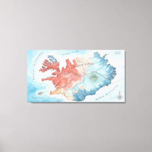 Pastel Watercolor Map of Iceland's Golden Circle Canvas Afdruk (Voorkant)