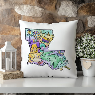 Pastel Watercolor Mardi Gras Louisiana Staat Kussen