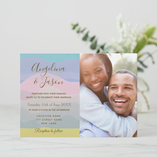 Pastel Watercolor Mariage Photo Invitation (Debout devant)