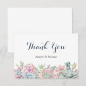 Pastel Watercolor Succulents Carte de remerciement (Devant / Derrière)