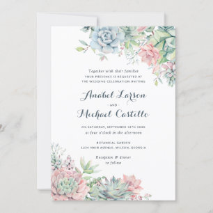 Pastel Watercolor Succulents Faire-part de mariage