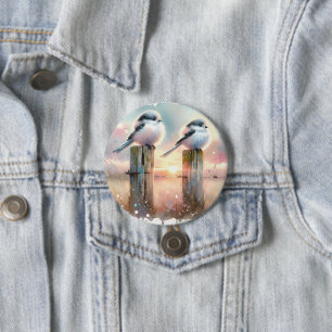 Pastel Watercolor Vogels Omheiningspaal Zonsonderg Ronde Button 7,6 Cm