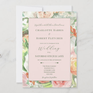 Pastel Watercolour Flower Wedding Invitation Kaart