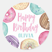 Pastel Waterverf Aangepaste verjaardag donut Ronde Sticker (Voorkant)