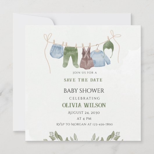 Pastel Waterverf Baby shower Bewaar de datum Save The Date (Voorkant)