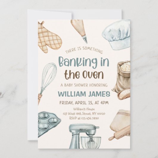 Pastel Waterverf Bakken Baby Boy Shower Kaart (Voorkant)
