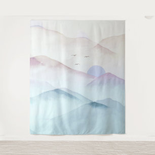 Pastel Waterverf Bergen Landschap Tapestry Wandkleed
