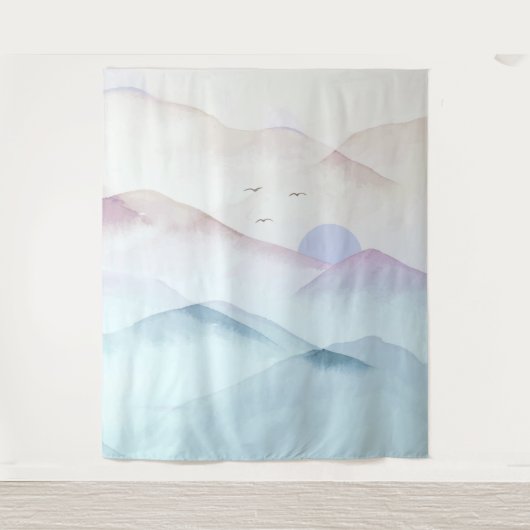 Pastel Waterverf Bergen Landschap Tapestry Wandkleed (Voorkant)