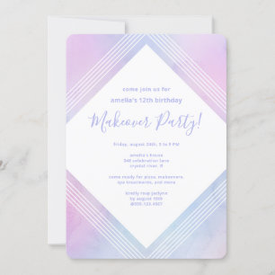 Pastel Waterverf Birthday Makoverparty Paars Kaart