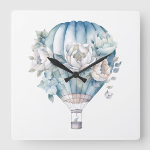PASTEL WATERVERF BLAUW WITTE LUCHT BALLOONS VIERKANTE KLOK