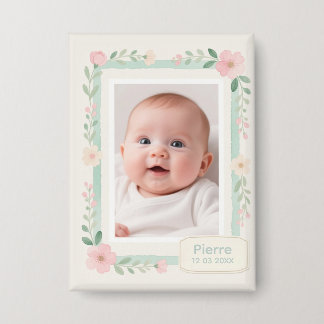 Pastel Waterverf Bloem Lege Fotolijst Button