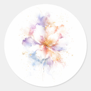 Pastel Waterverf Bloem met Gouden Accenten Kunst Ronde Sticker
