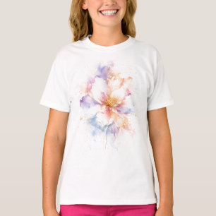 Pastel Waterverf Bloem met Gouden Accenten Kunst T-shirt