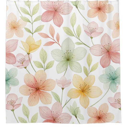 "Pastel Waterverf Bloemen Douchegordijn – Soft Sp (Voorkant)