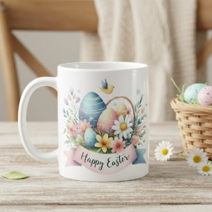 Pastel Waterverf Bloemen Happy Easter Koffiemok