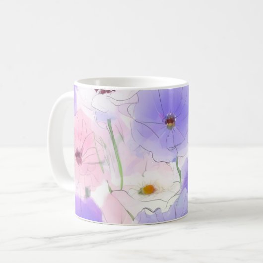 Pastel Waterverf Bloemen  Koffiemok (Voorkant links)