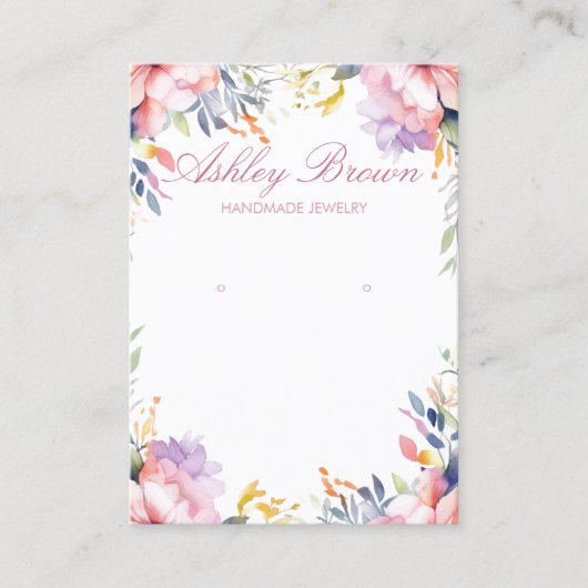 Pastel Waterverf Bloemen Sieraden Oorbel Display Visitekaartje (Voorkant)