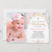 pastel Waterverf bloemenmeisje doop Kaart (Voorkant)