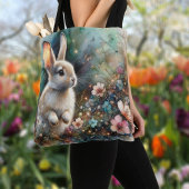 Pastel Waterverf Bloemrijk Bos Konijn  Pasen Draagtas