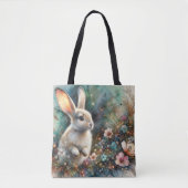 Pastel Waterverf Bloemrijk Bos Konijn  Pasen Draagtas (Voorkant)