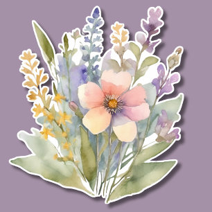 Pastel Waterverf Bohemian Boeket Waterdicht Sticker