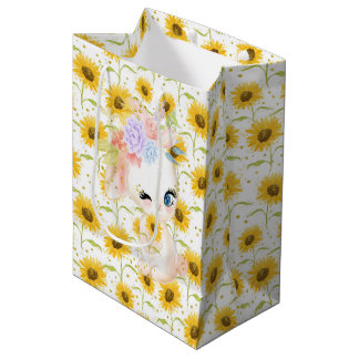 PASTEL WATERVERF BUNNY CUTE MET SUNFLOWERS MEDIUM CADEAUZAKJE