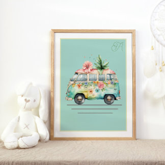 Pastel Waterverf Bus Nursery Poster