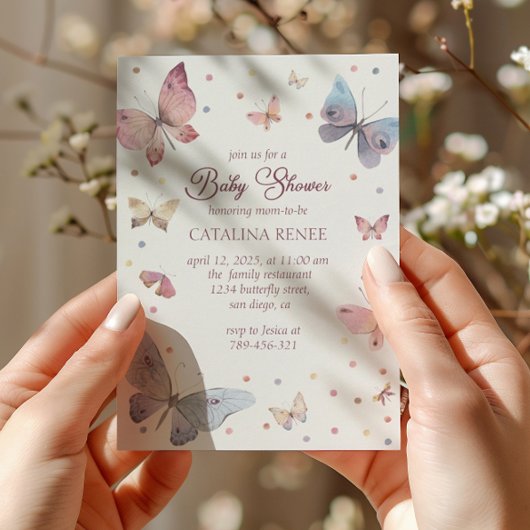 Pastel Waterverf Butterfly Baby shower Kaart