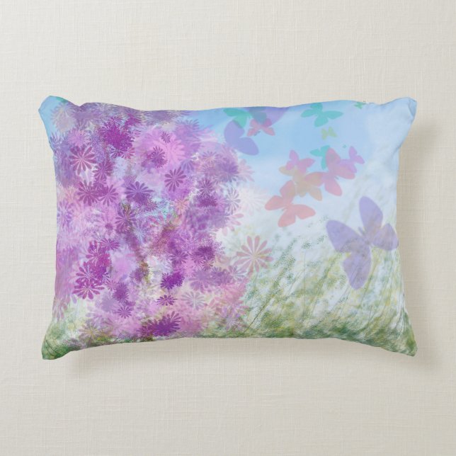 Pastel Waterverf Butterfly Floral Decoratief Kussen (Voorkant)