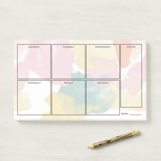 Pastel Waterverf Camo - Weekly Planner Post-it® Notes (Op bureau)